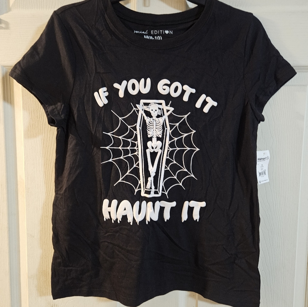 SOCIAL EDITION IF YOU GOT IT HAUNT IT HALLOWEEN TEE: BLACK: NWT: SIZE M